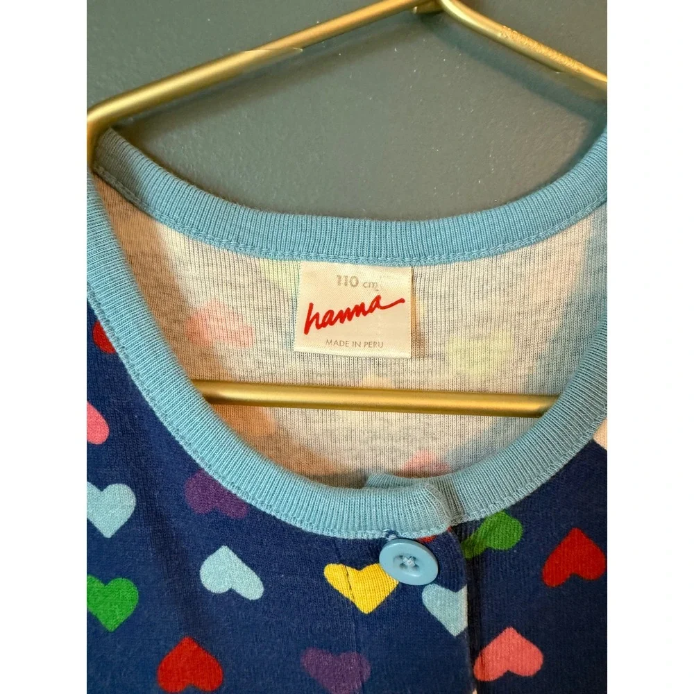 Hanna Andersson Girls Blue Multi Color Heart Print Cotton Rib Knit Dress‎ 110cm